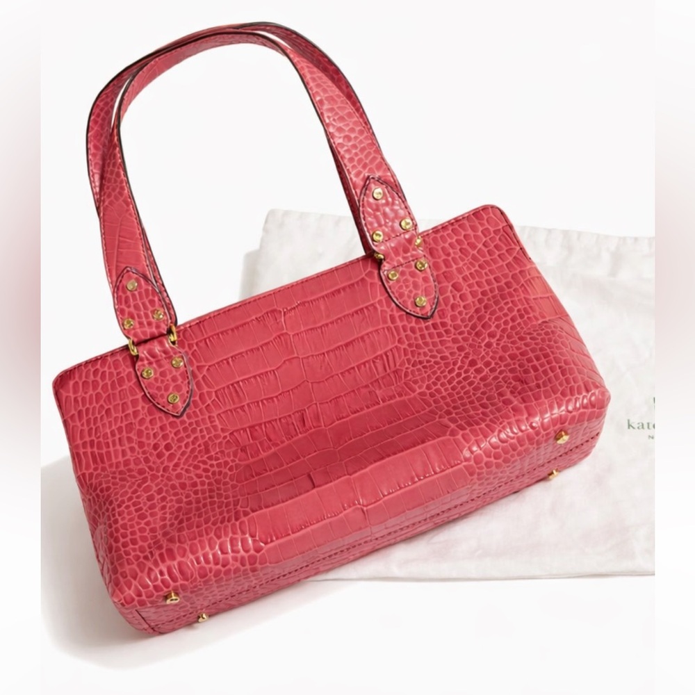 Kate Spade Pink Embossed Leather Satchel | Statement Shoulder Bag Gold Hardware
